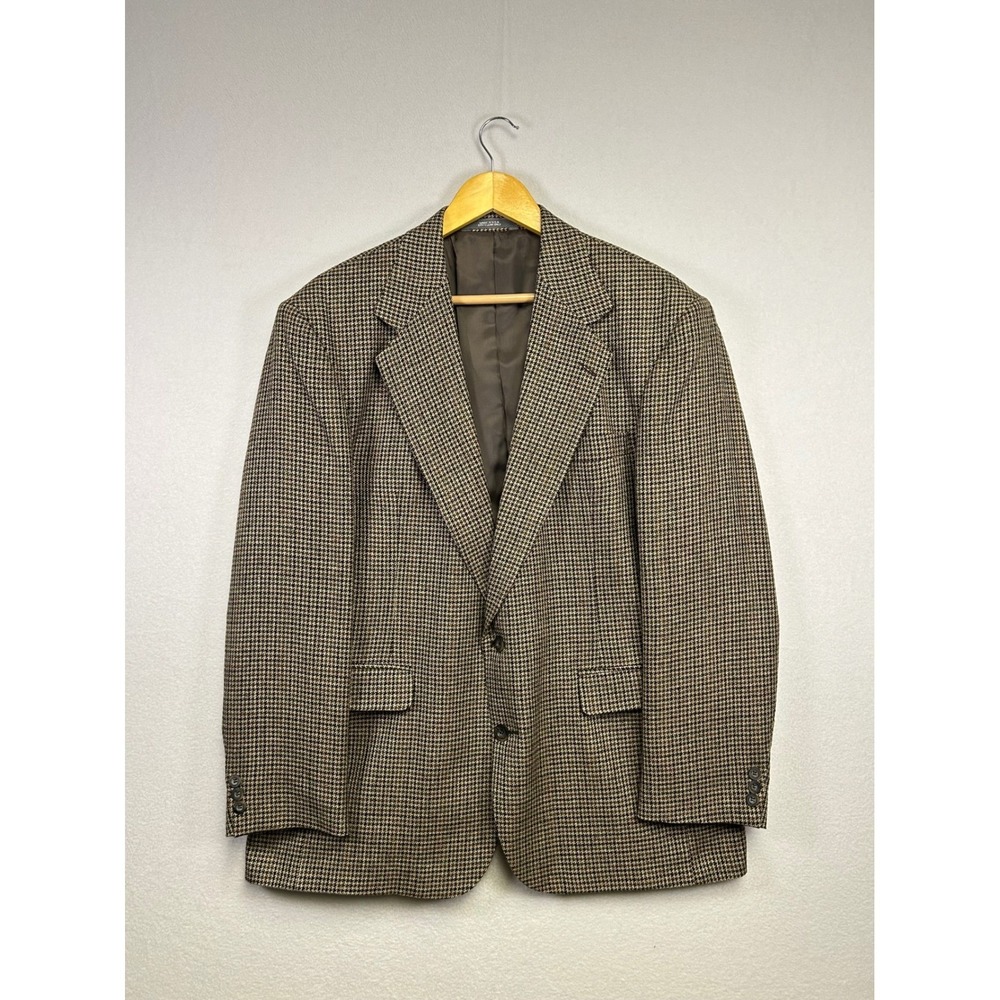Dark‎ Academia Haggar Mens 42 Brown Houndstooth 2 Button Sport Coat Blazer USA
